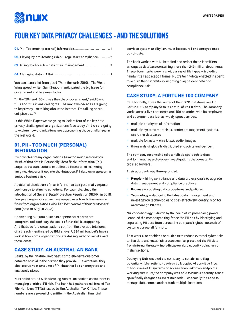 Four Key Data Privacy Challenges and Solutions
