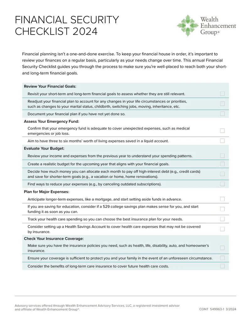 2024 Financial Security Checklist