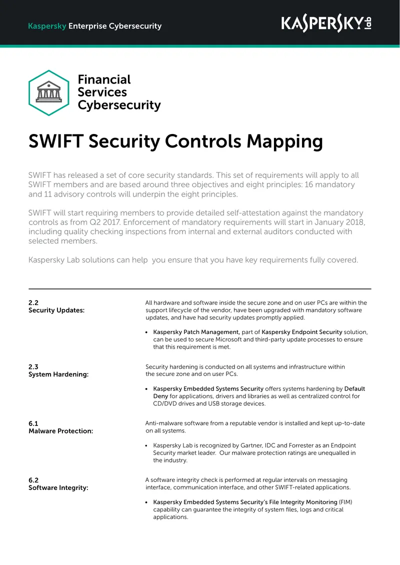 SWIFT Core Security Standards and Requirements preview page 1