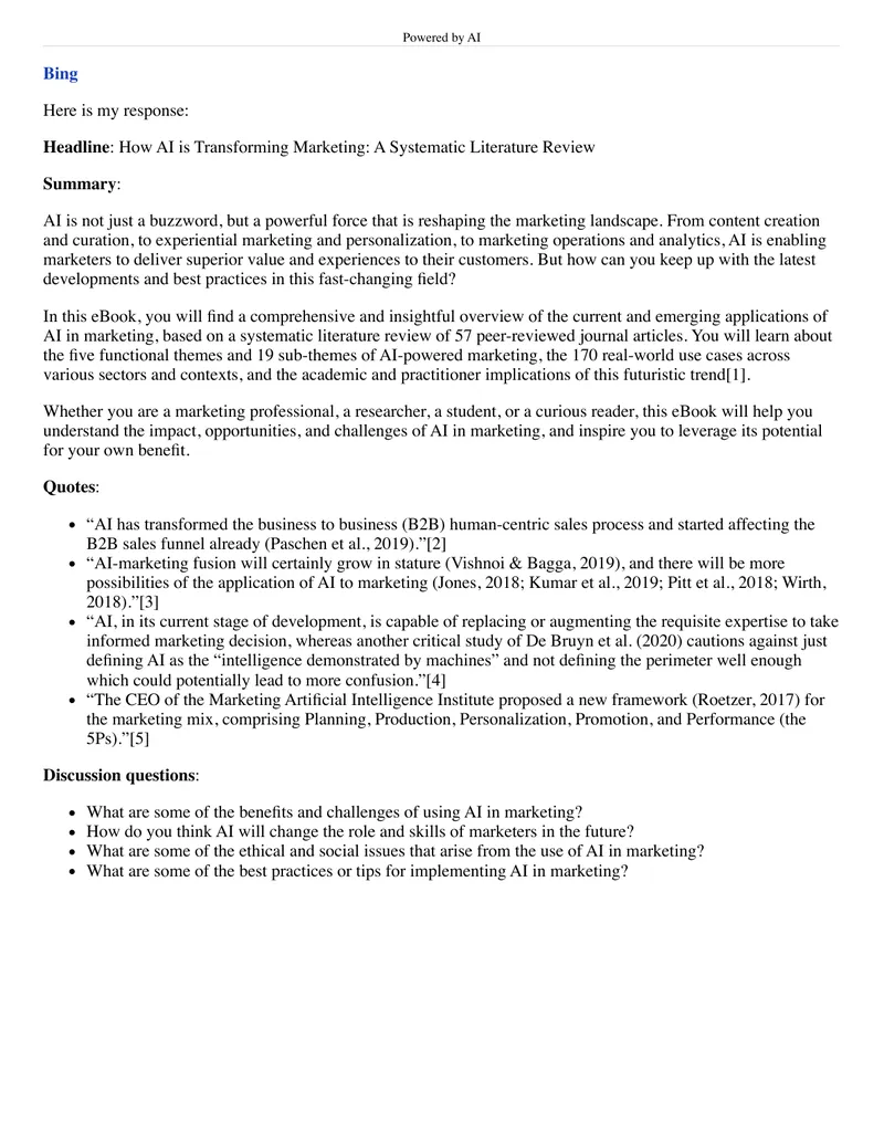 AI Transformations in Marketing Literature Review