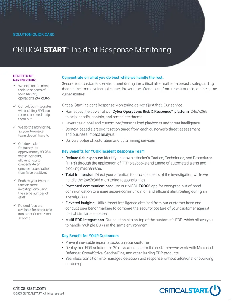 Critical Start Incident Response Monitoring Overview