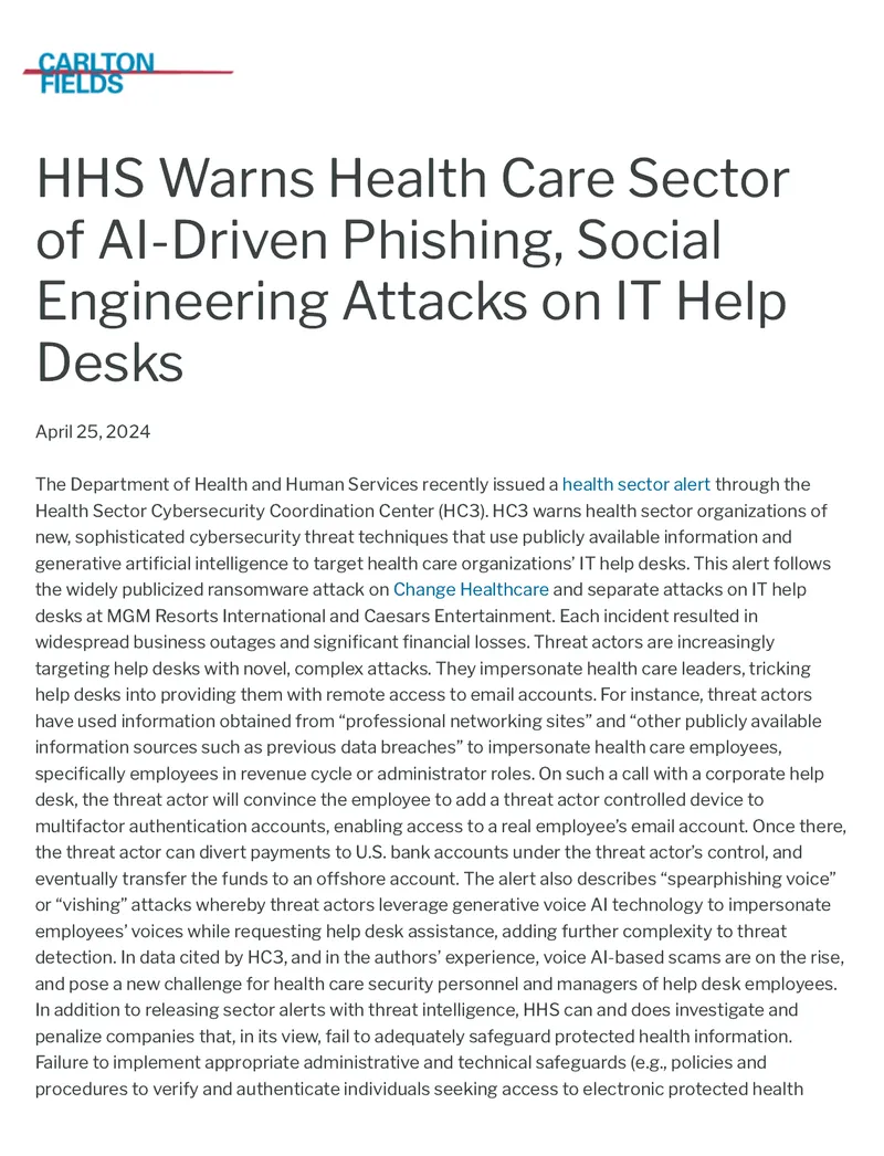 HHS Alert on AI-Driven Cybersecurity Threats