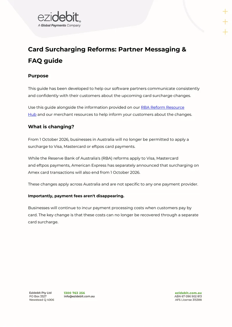 Card Surcharging Reforms Partner Messaging Guide