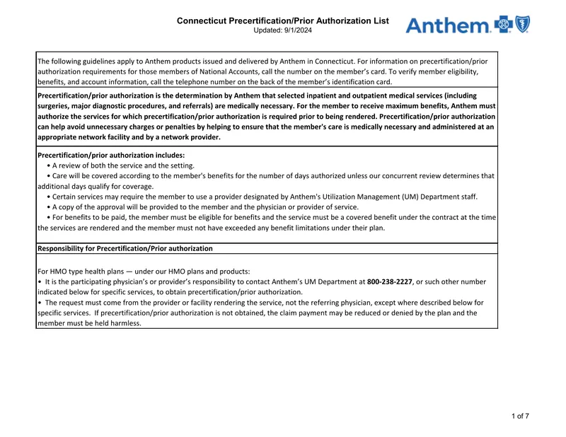 Connecticut Precertification and Prior Authorization Guidelines