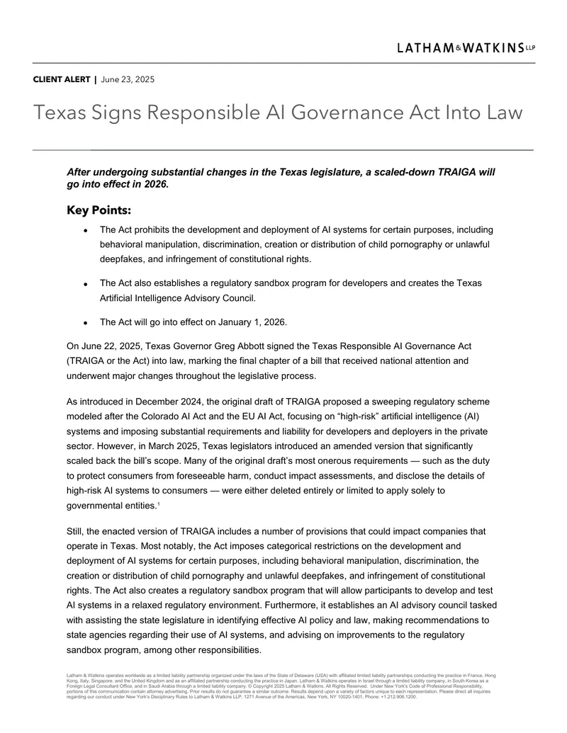 Texas Responsible AI Governance Act Overview