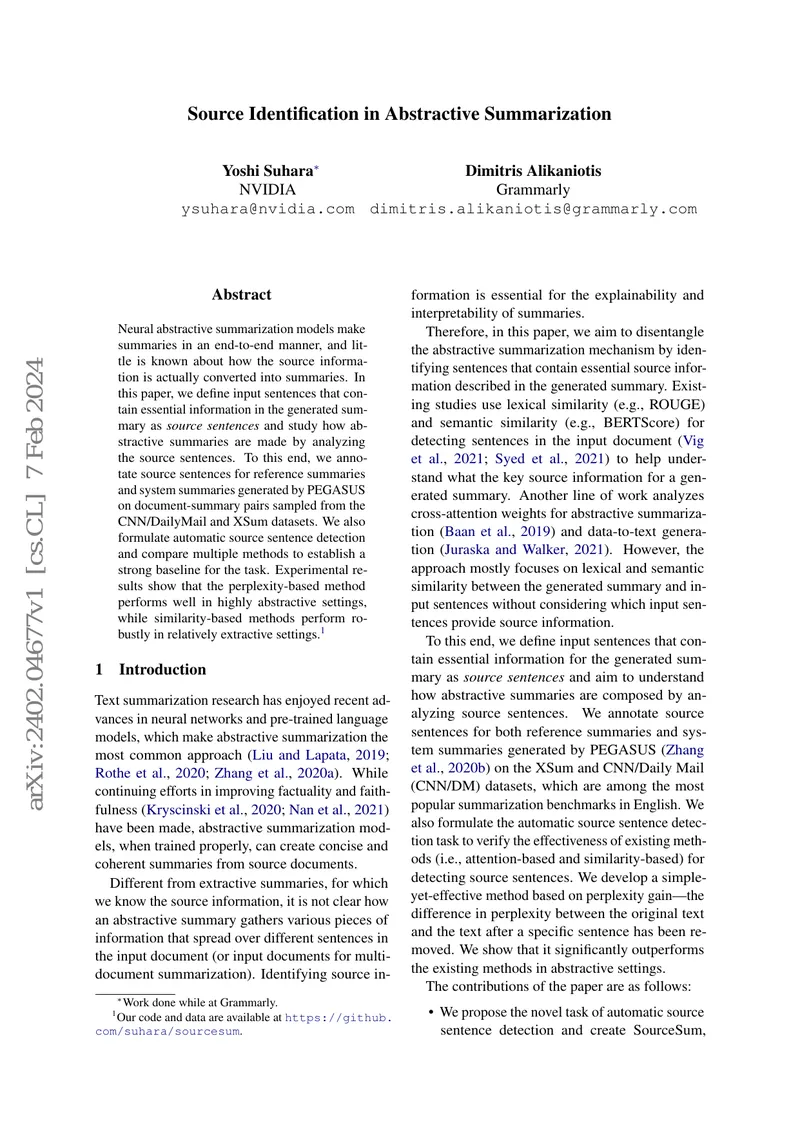 Source Sentence Detection in Abstractive Summarization