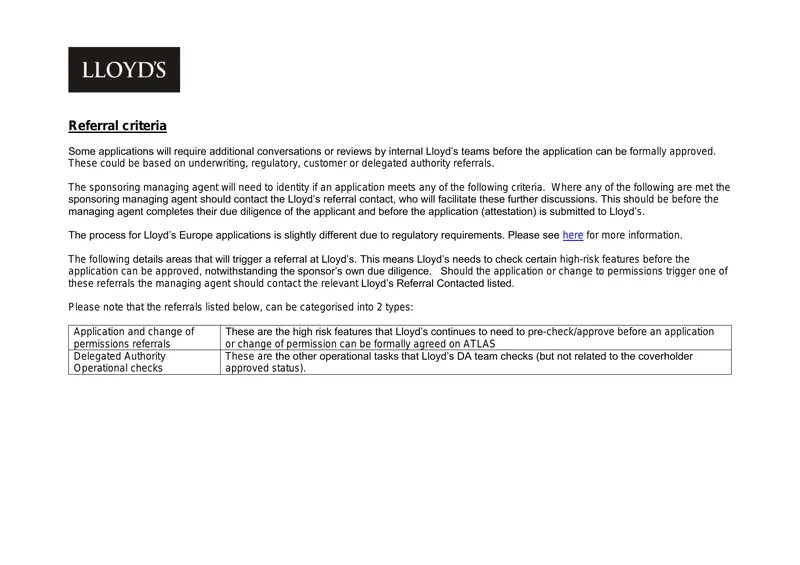 Lloyd's Application Referral Criteria Guide