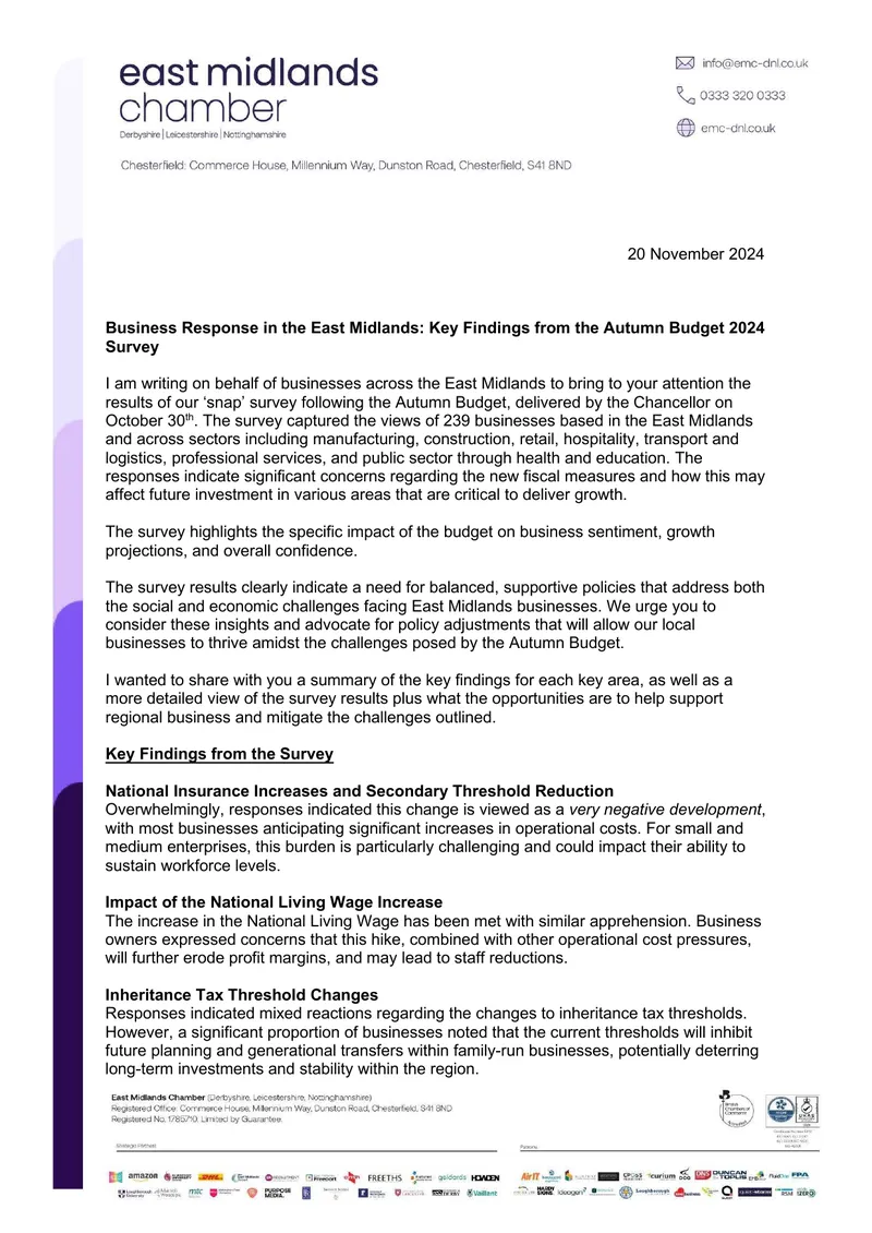Business Response to Autumn Budget 2024 Survey Findings preview page 1