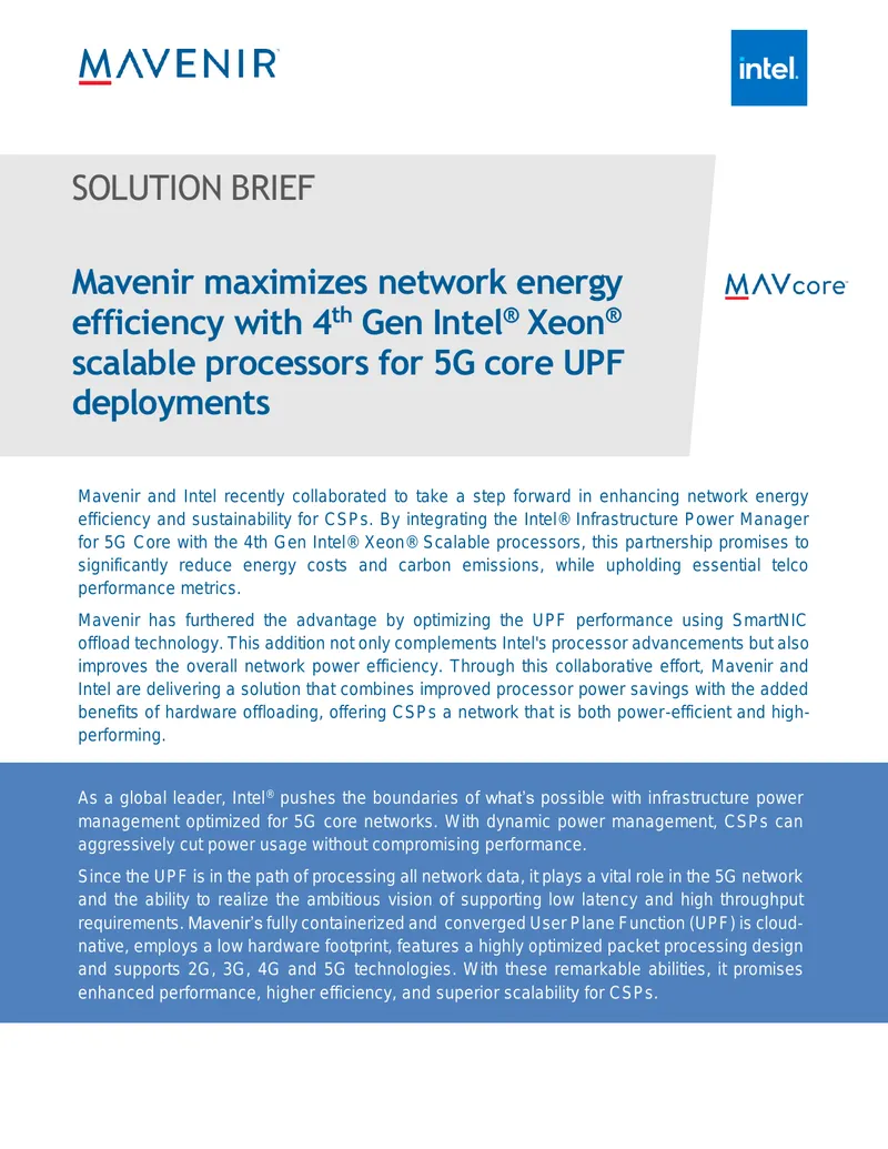 Mavenir and Intel Collaboration on Network Energy Efficiency