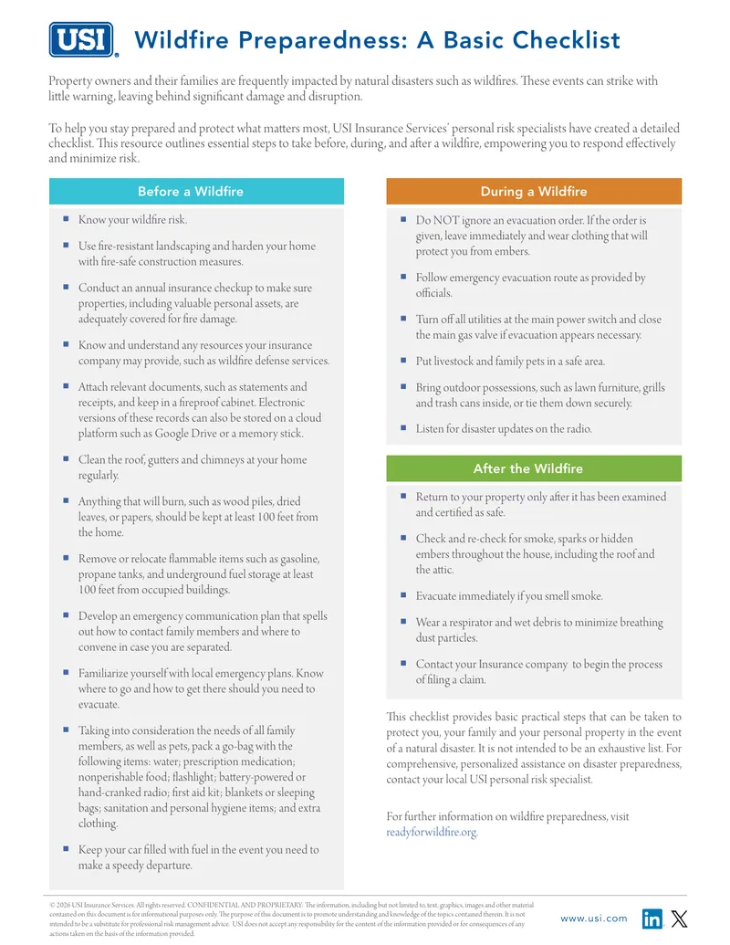 Wildfire Preparedness Basic Checklist