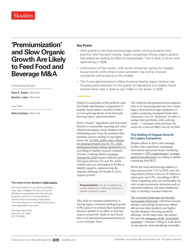 Food and Beverage M&A Trends for 2026