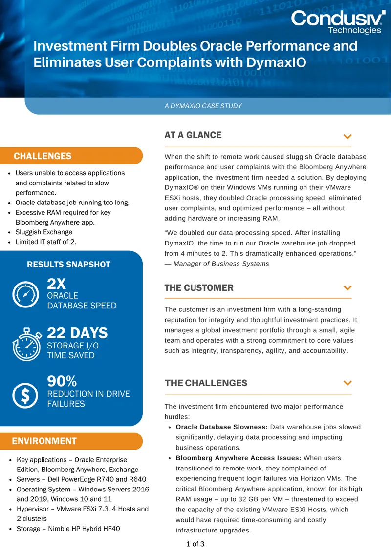 Investment Firm Performance Improvement Case Study