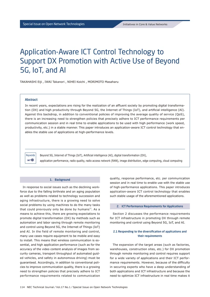 Application-Aware ICT Control Technology for Digital Transformation