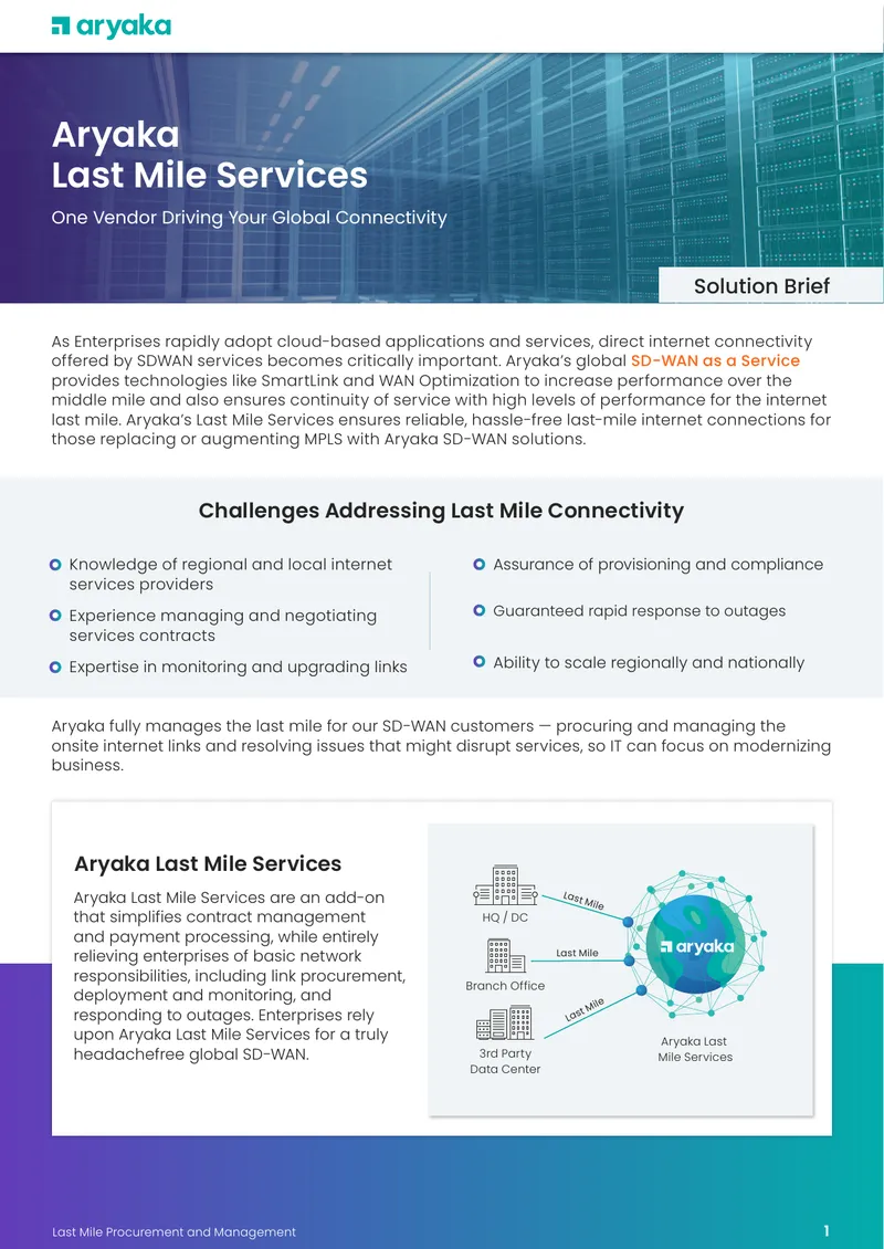 Aryaka Last Mile Services Overview