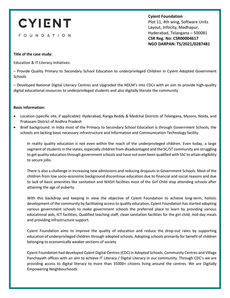 Education and IT Literacy Initiatives Case Study