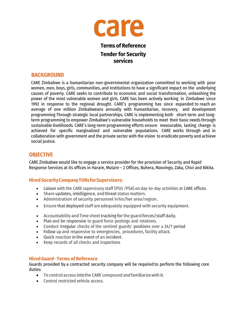 Terms of Reference for Security Services Tender