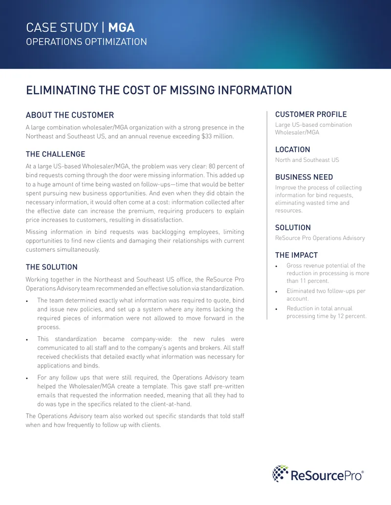Operations Optimization Case Study for Wholesaler/MGA