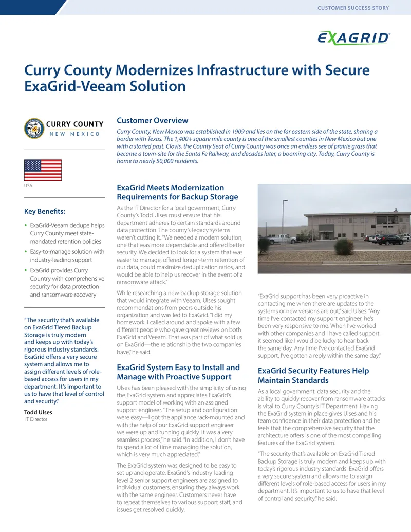 Curry County Infrastructure Modernization with ExaGrid-Veeam