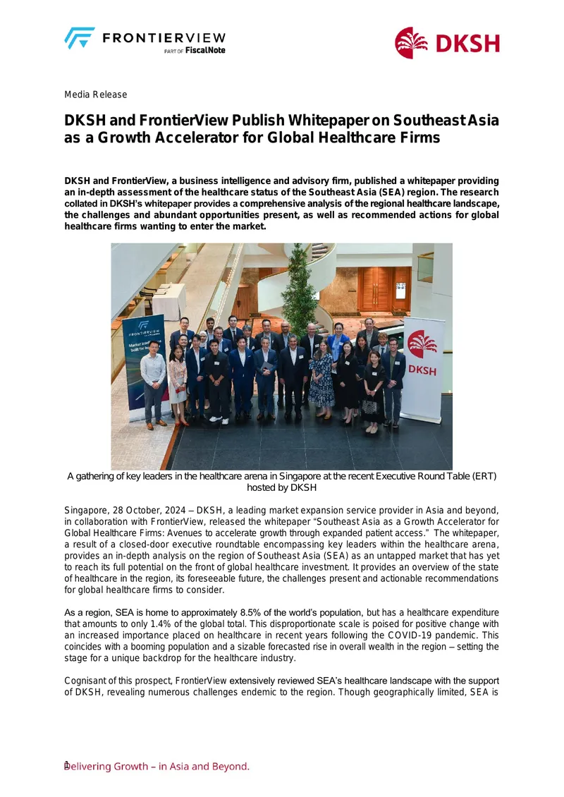 Southeast Asia as a Growth Accelerator for Global Healthcare Firms