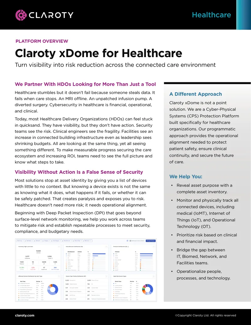 Claroty xDome Cyber-Physical Systems Protection Platform Overview