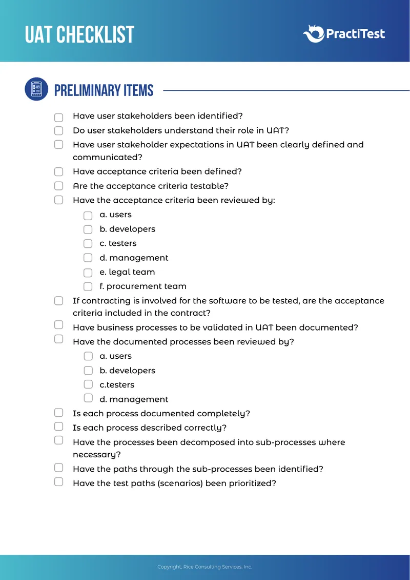 User Acceptance Testing Process Checklist