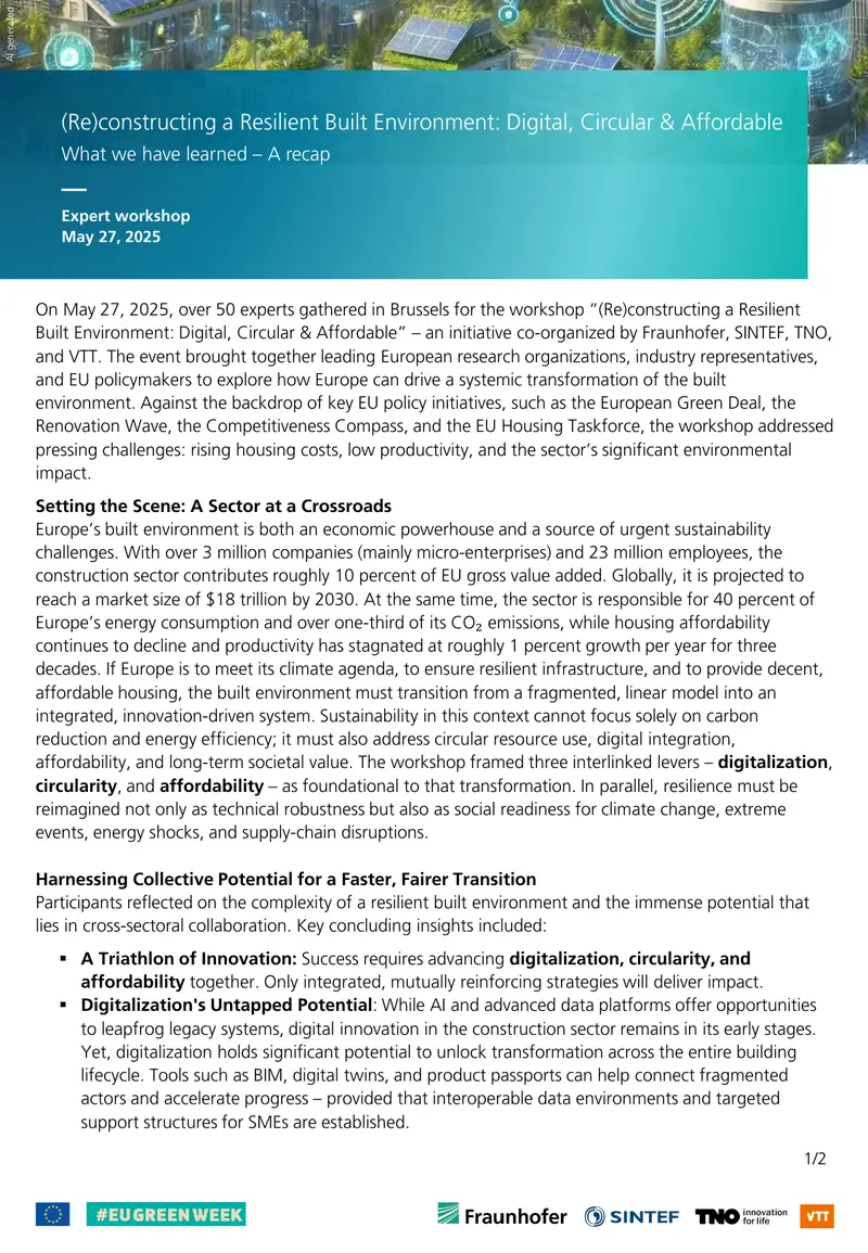 Workshop on Resilient Built Environment Transformation