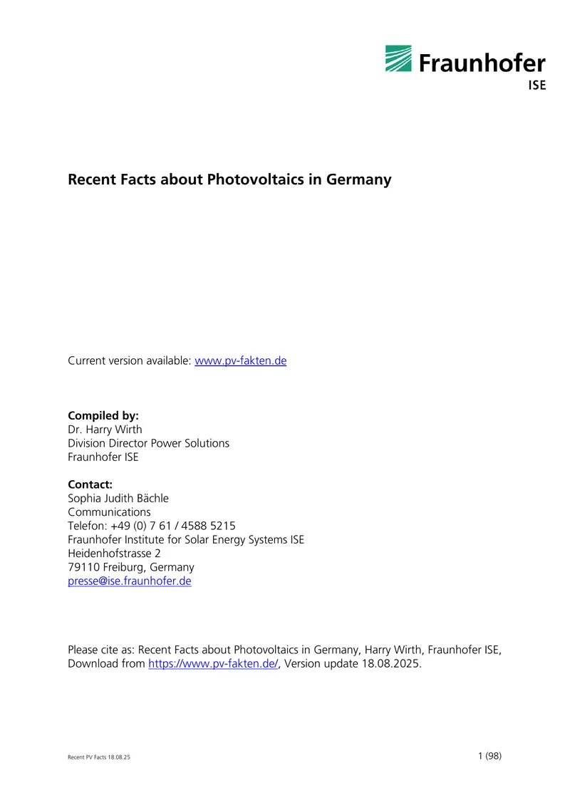 Recent Facts about Photovoltaics in Germany
