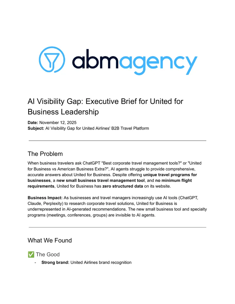 AI Visibility Gap for United Airlines' B2B Travel Platform
