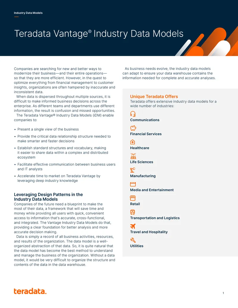 Teradata Vantage Industry Data Models Overview