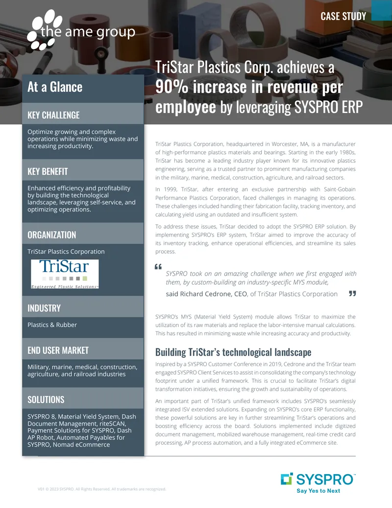 TriStar Plastics Corporation SYSPRO ERP Case Study