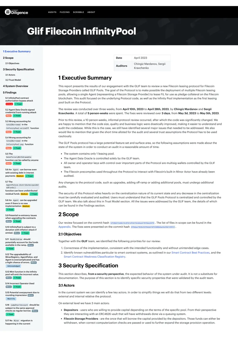 Filecoin GLIF Pools Protocol Audit Report