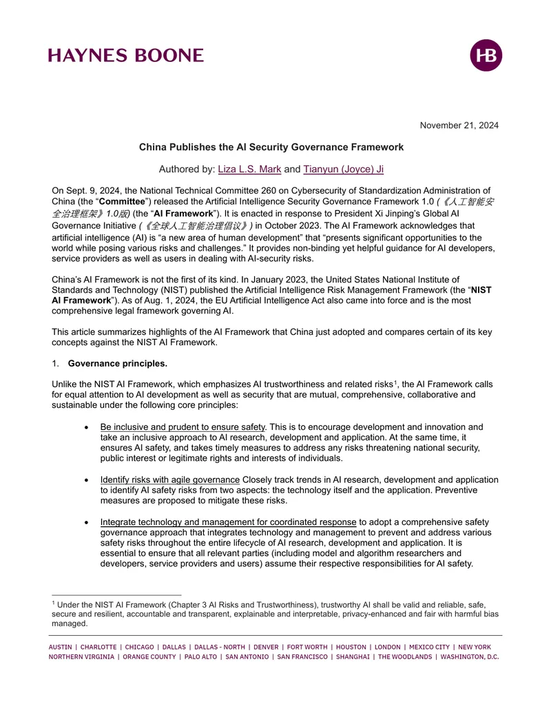 China's Artificial Intelligence Security Governance Framework