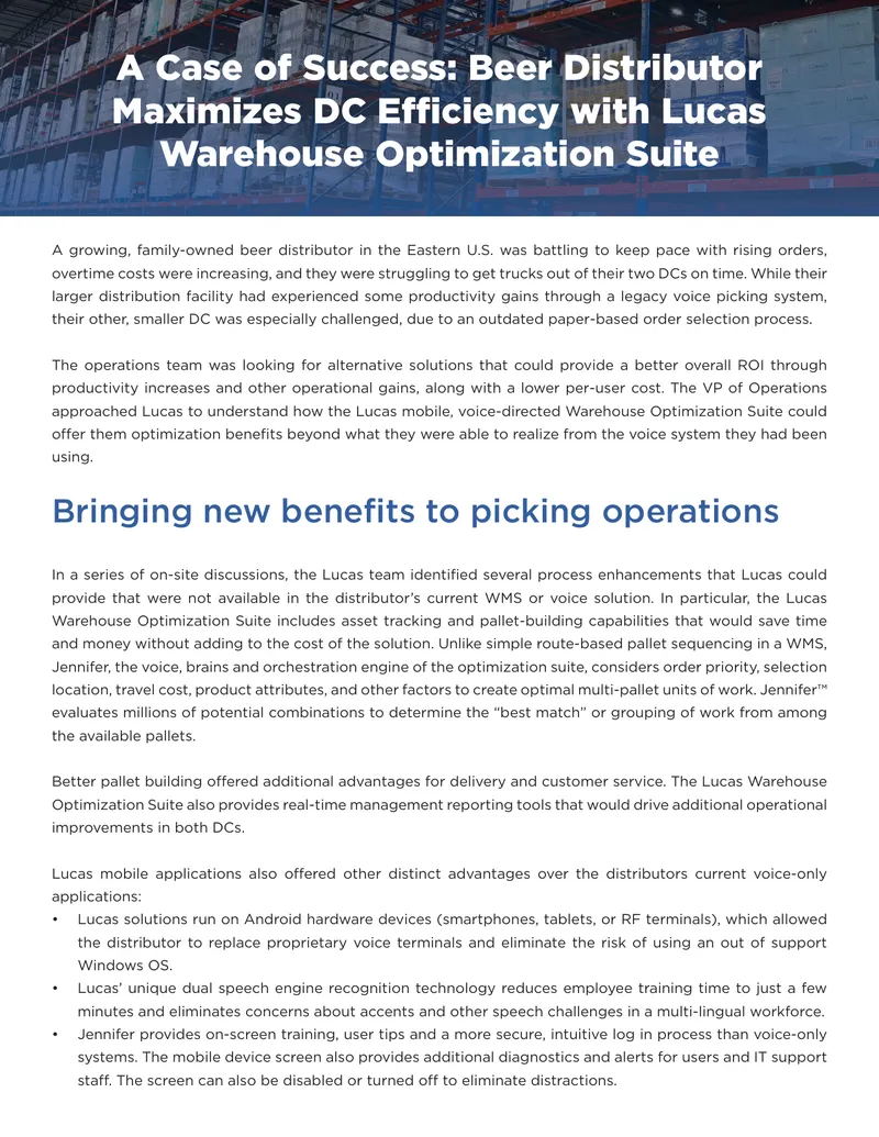 Beer Distributor Maximizes DC Efficiency with Warehouse Optimization Suite