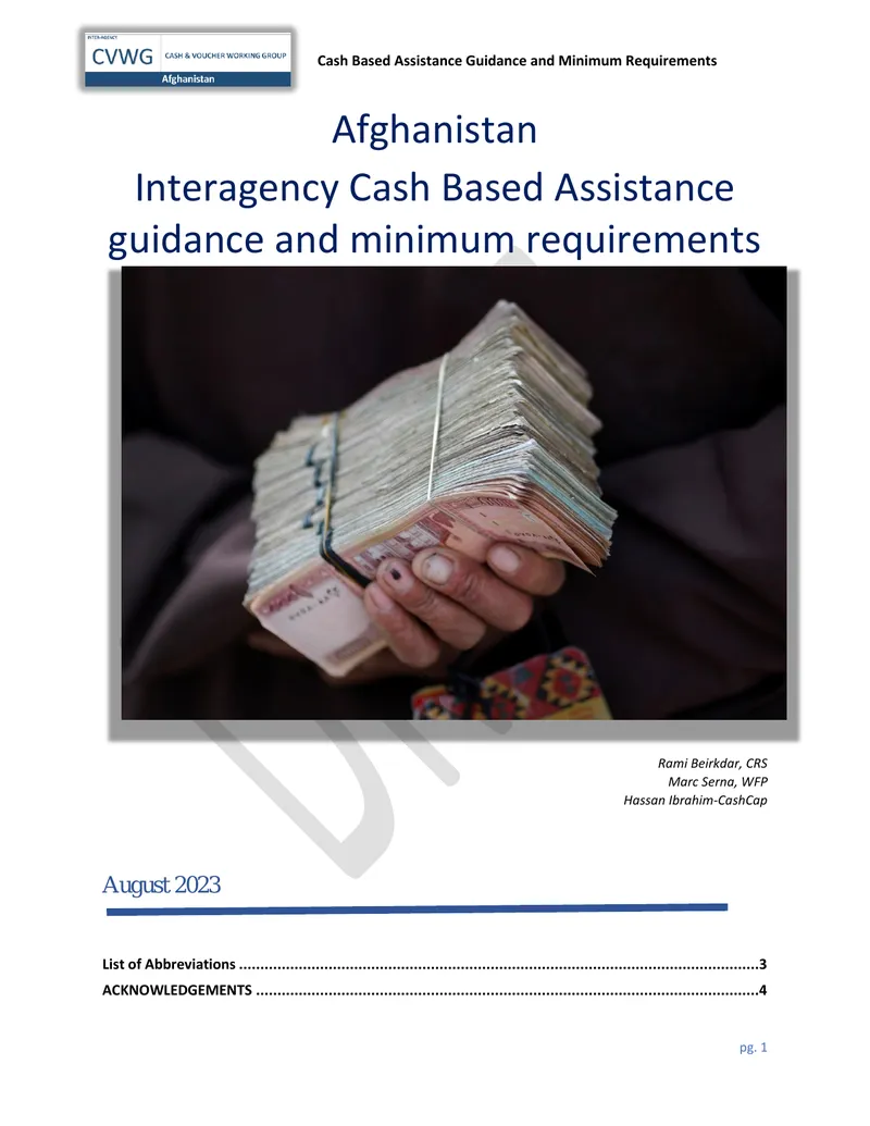 Cash Based Assistance Guidance and Minimum Requirements