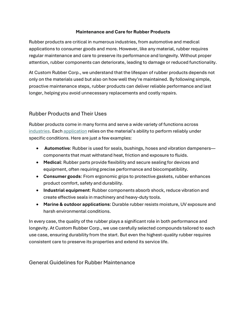 Maintenance and Care for Rubber Products
