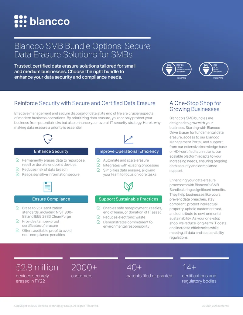 Blancco SMB Bundle Options for Data Erasure