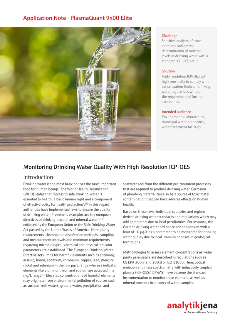Monitoring Drinking Water Quality With High Resolution ICP-OES preview page 1