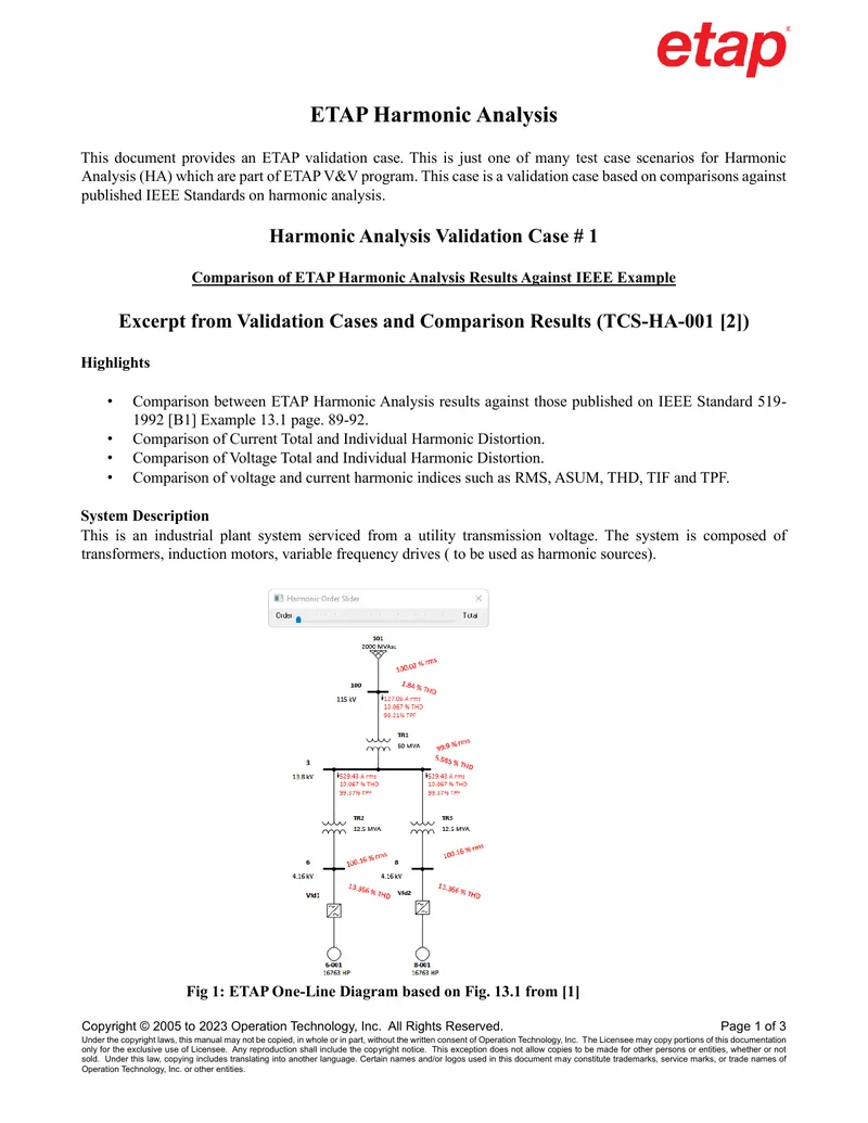 ETAP Harmonic Analysis Validation Case