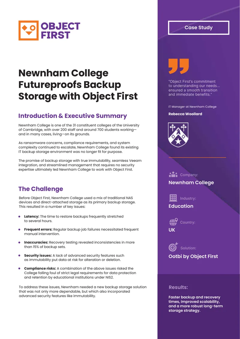 Newnham College Backup Storage Case Study preview page 1