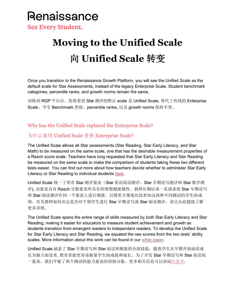 Transitioning to the Unified Scale for Star Assessments