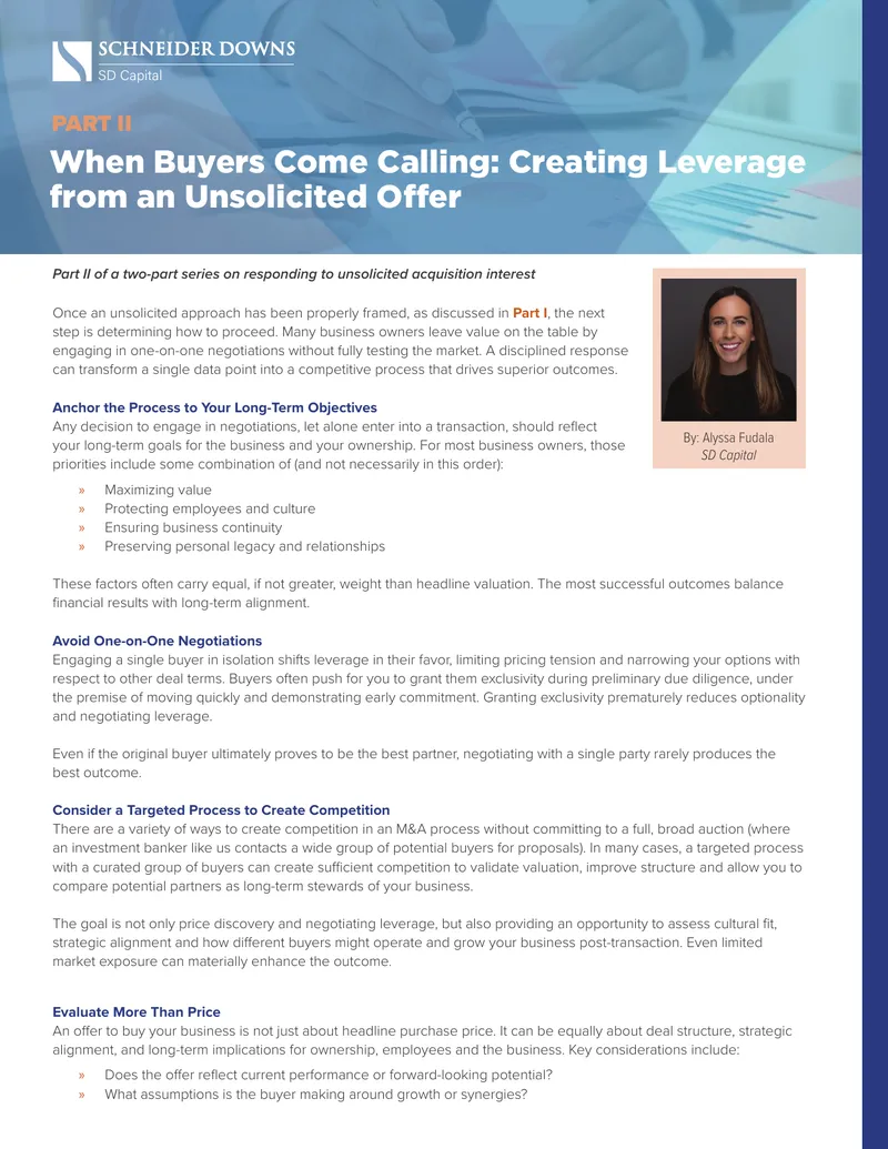 Creating Leverage from Unsolicited Acquisition Offers