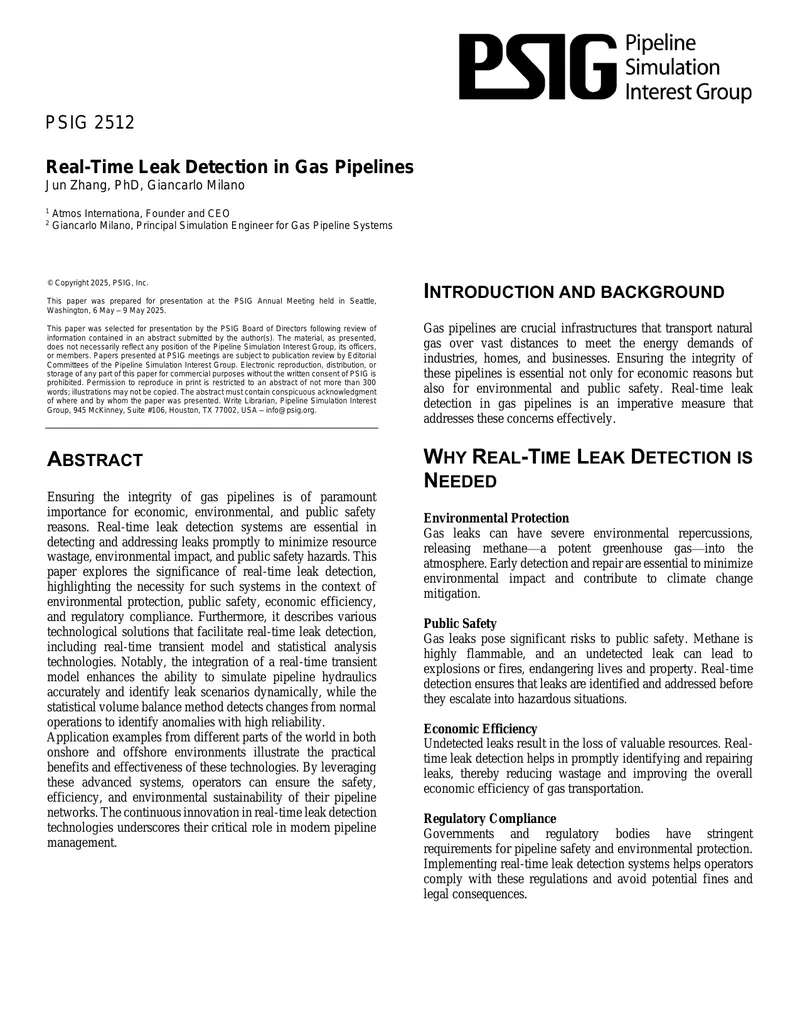Real-Time Leak Detection in Gas Pipelines