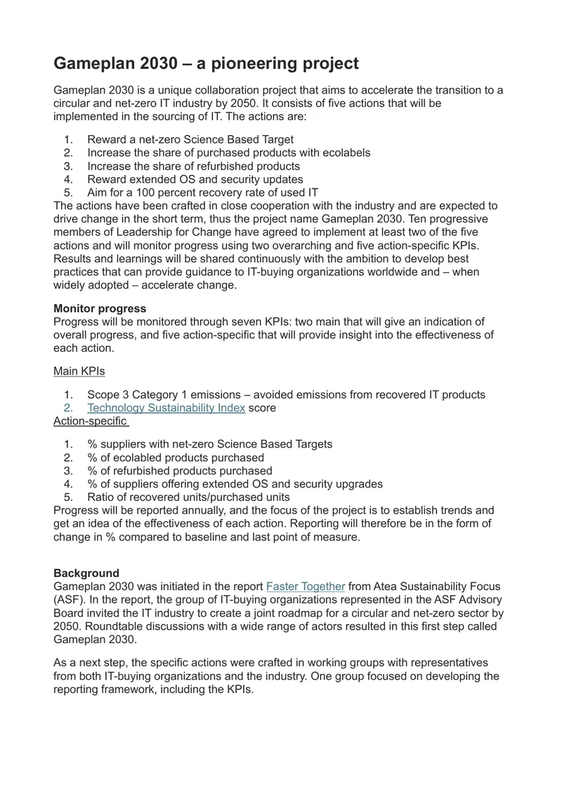 Gameplan 2030 Project for Circular IT Industry