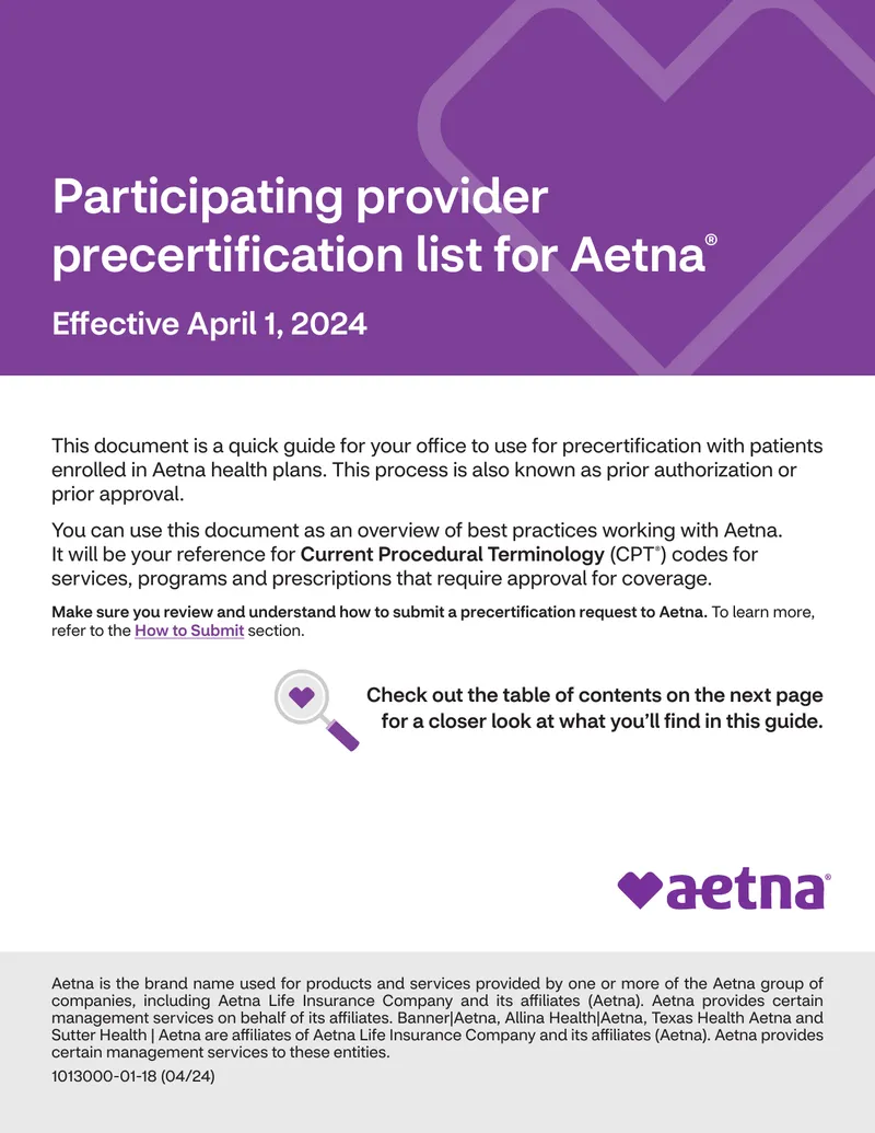 Precertification Guide for Aetna Health Plans