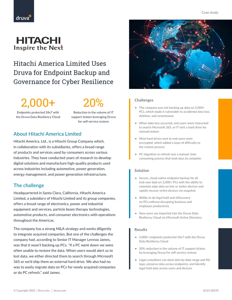Hitachi America Limited Endpoint Backup Case Study