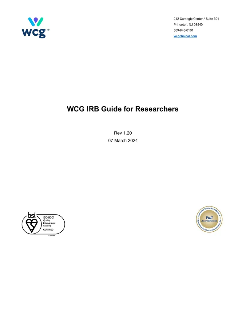WCG IRB Guide for Researchers