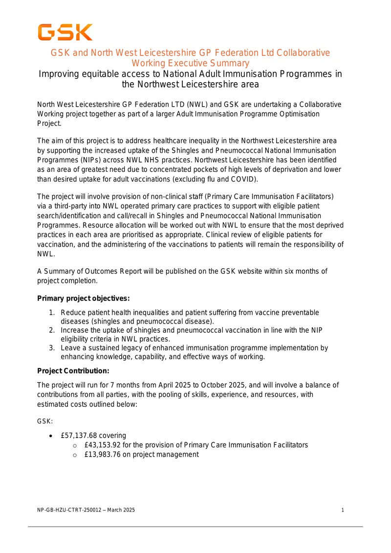 Collaborative Working for Adult Immunisation Programmes
