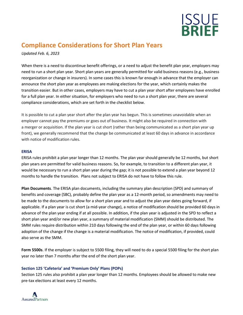 Compliance Considerations for Short Plan Years
