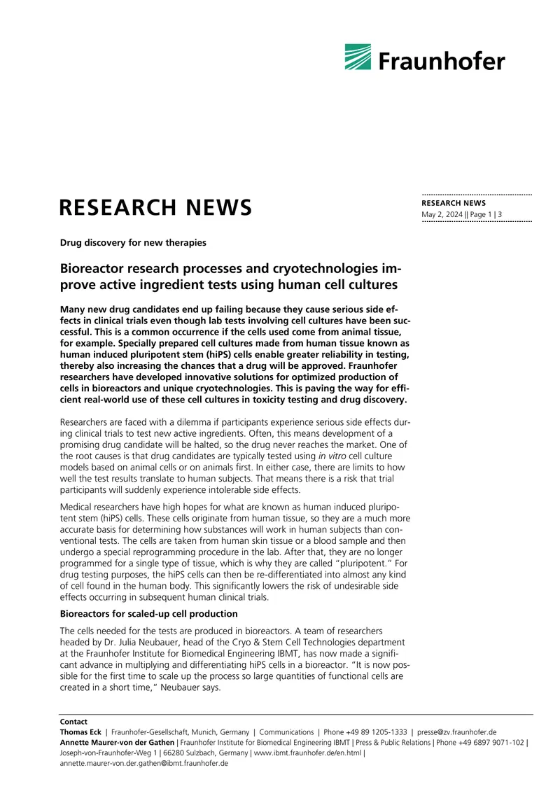 Bioreactor and Cryotechnology Innovations in Drug Discovery