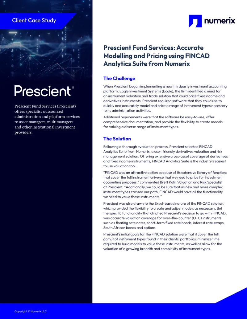 Prescient Fund Services Case Study on FINCAD Analytics Suite